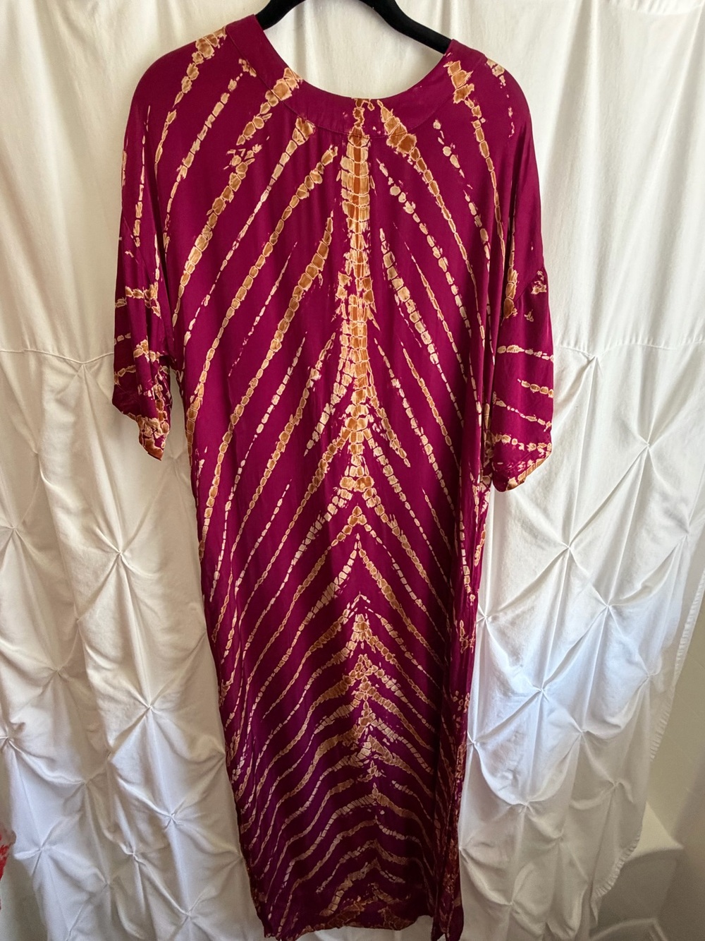 On The Road Maroon Maxi Dress with Gold Tie-Dye Accents